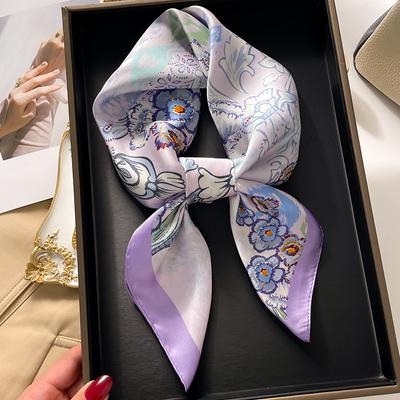 Floral Print 70*70cm Silk Square Scarfs for Women Fashion Hijab Female Headband Soft Satin Neckerchief Foulard Bandana Neck Ties