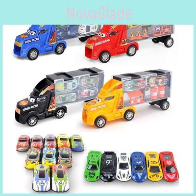 Ensemble de Jeu Camion Porte-Jouets Ultime avec 4 Mini Voitures Vibrantes et Panneaux de Signalisation