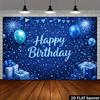 2D Blue Happy Birthday Backdrop with Pennant Flags & Snowflake Design