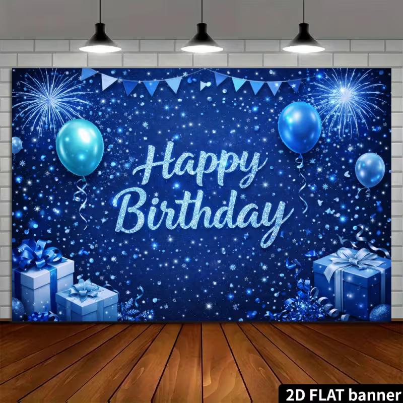 

2D Blue Happy Birthday Backdrop with Pennant Flags & Snowflake Design 47.2x31.5inch/120*80cm