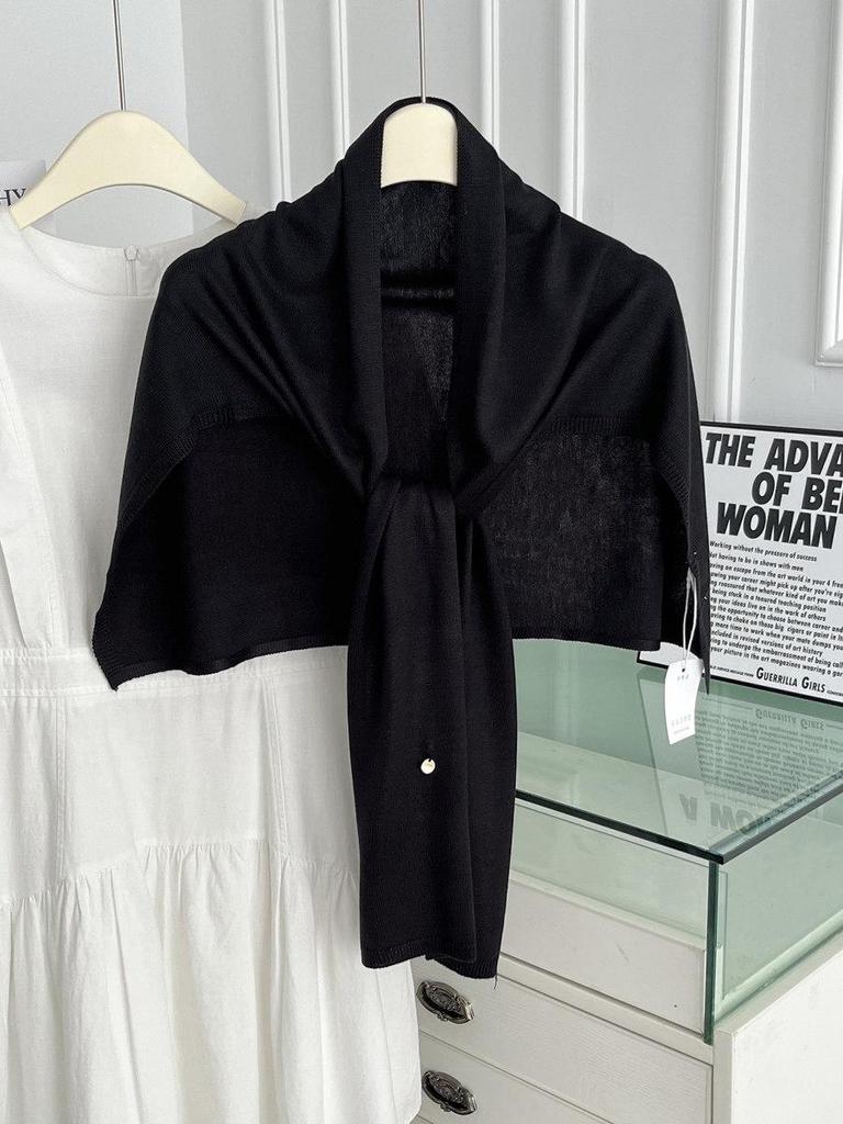 High-Quality Solid Color Women's Shawl: Versatile Spring/Autumn Outerwear, Decorative Knotting, Warm Neck Protection Scarf