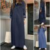 2026 New Solid Color Boho Denim Maxi Dress: Plus Size Oversized Lapel Collar Button Front Long Dress with Side Slit, Perfect for Casual or Office Wear