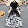 Summer Beach Leopard Print Miyake Oversized Dress Women Clothing Flare Sleeve Belt Big Swing Pleated Loose Long Robe