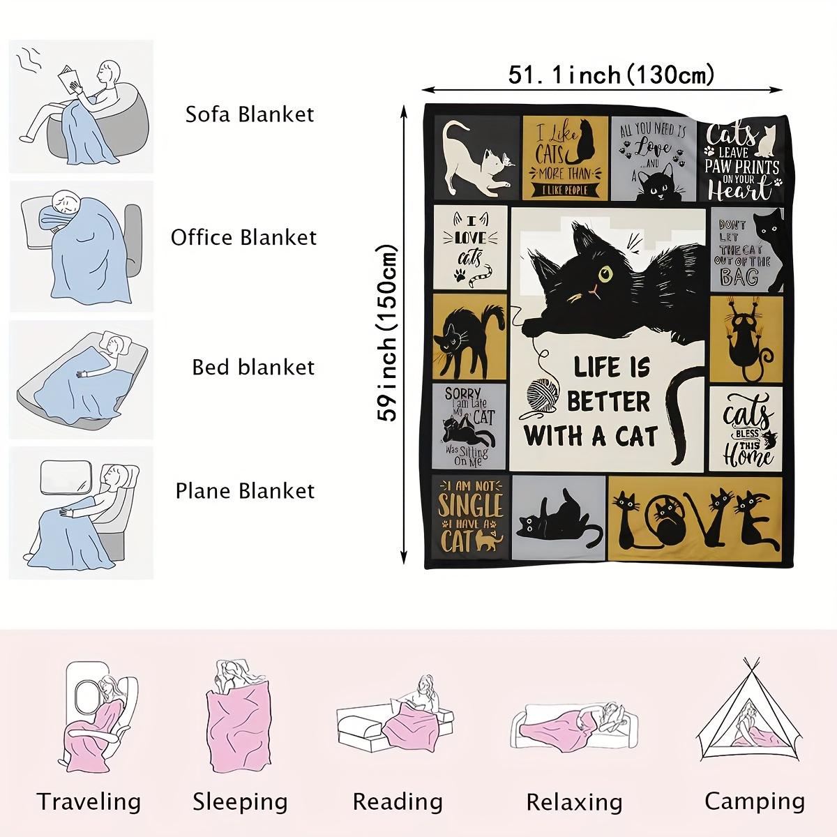 

Whimsical Cat-Themed Throw Blanket - Cozy Flannel with Digital Print, Hypoallergenic & All-Season - Perfect for Sofa, Napping, Air Condition 130*150cm