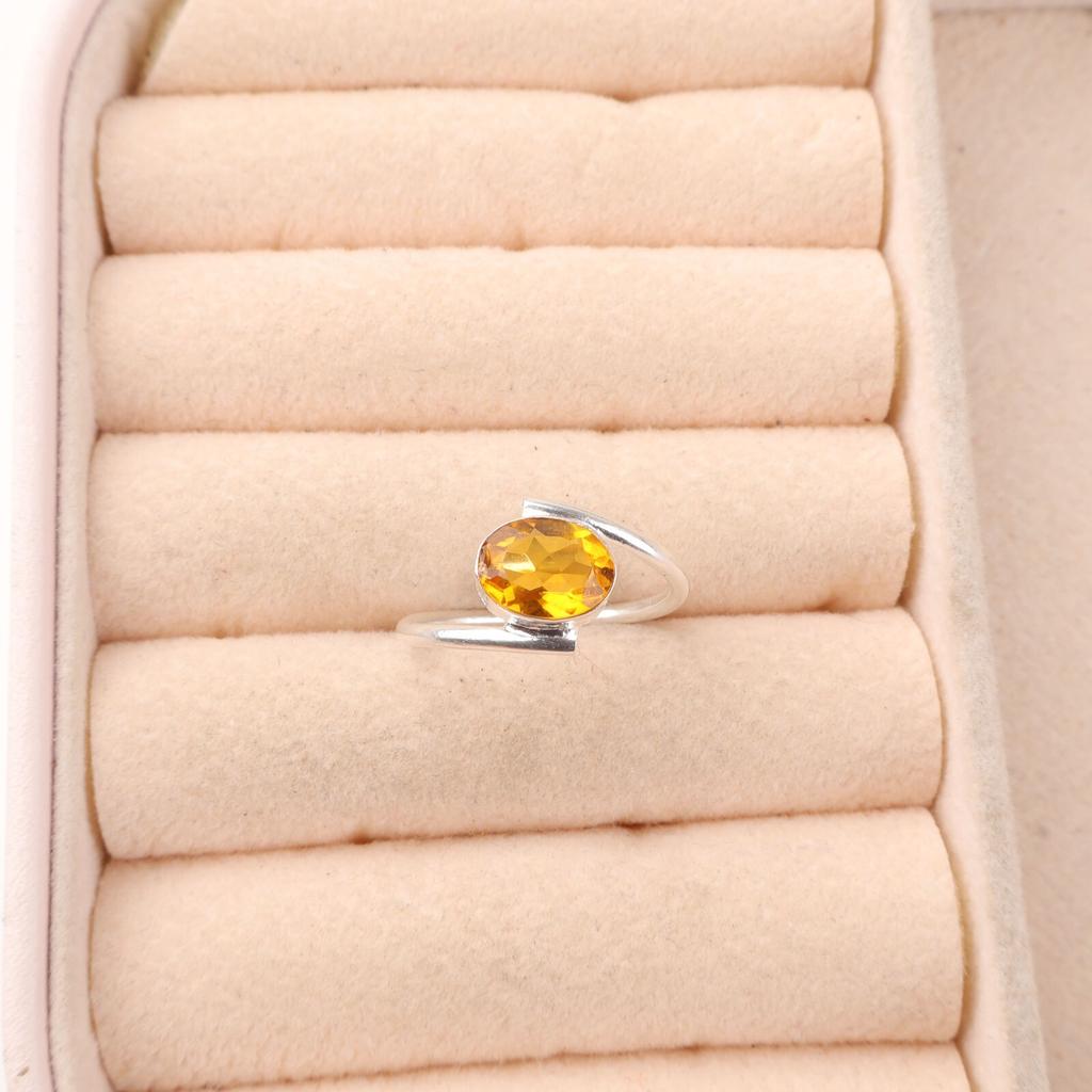 Citrine Gemstone 925 Sterling Silver Jewelry Handcrafted Ring For Women Gift RR-31-1