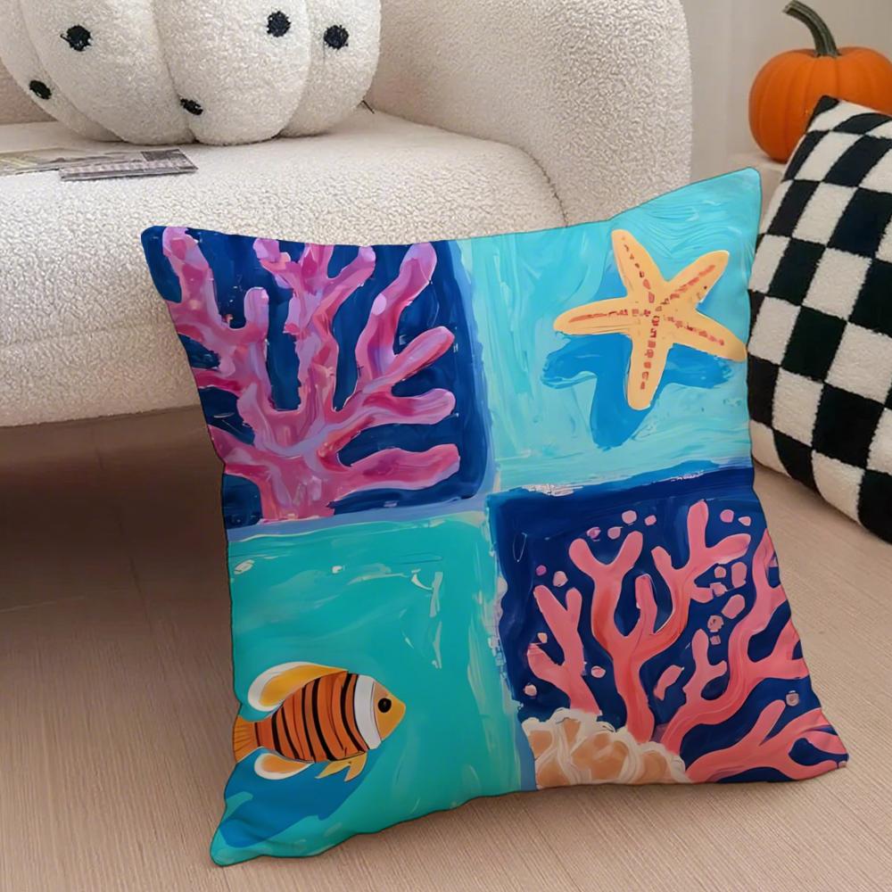 Meeresleben Kissenbezug Sofakissenbezug Versteckter Knopf Strapazierfähiges Polyester Stuhlkissen