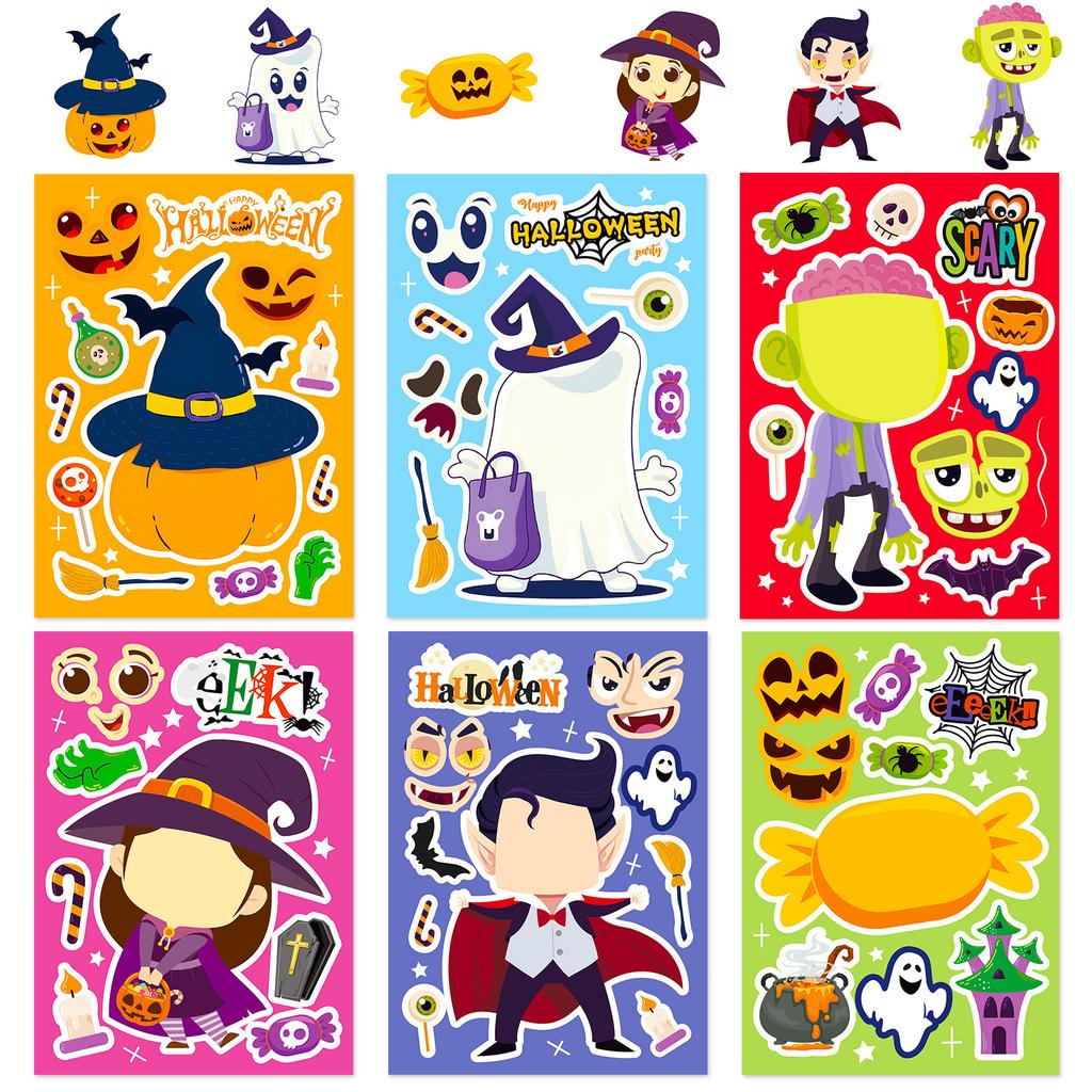 6 Witch Cute Ghost Vampire Puzzle Stickers Diy Cartoon Halloween Emoji Face Changer