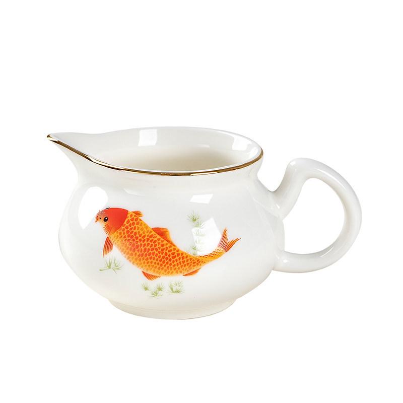 White Porcelain Tea Set: 270ml Pitcher, 190ml Fairness Cup, Milk Pitcher, and Blue & White Landscape Divider.