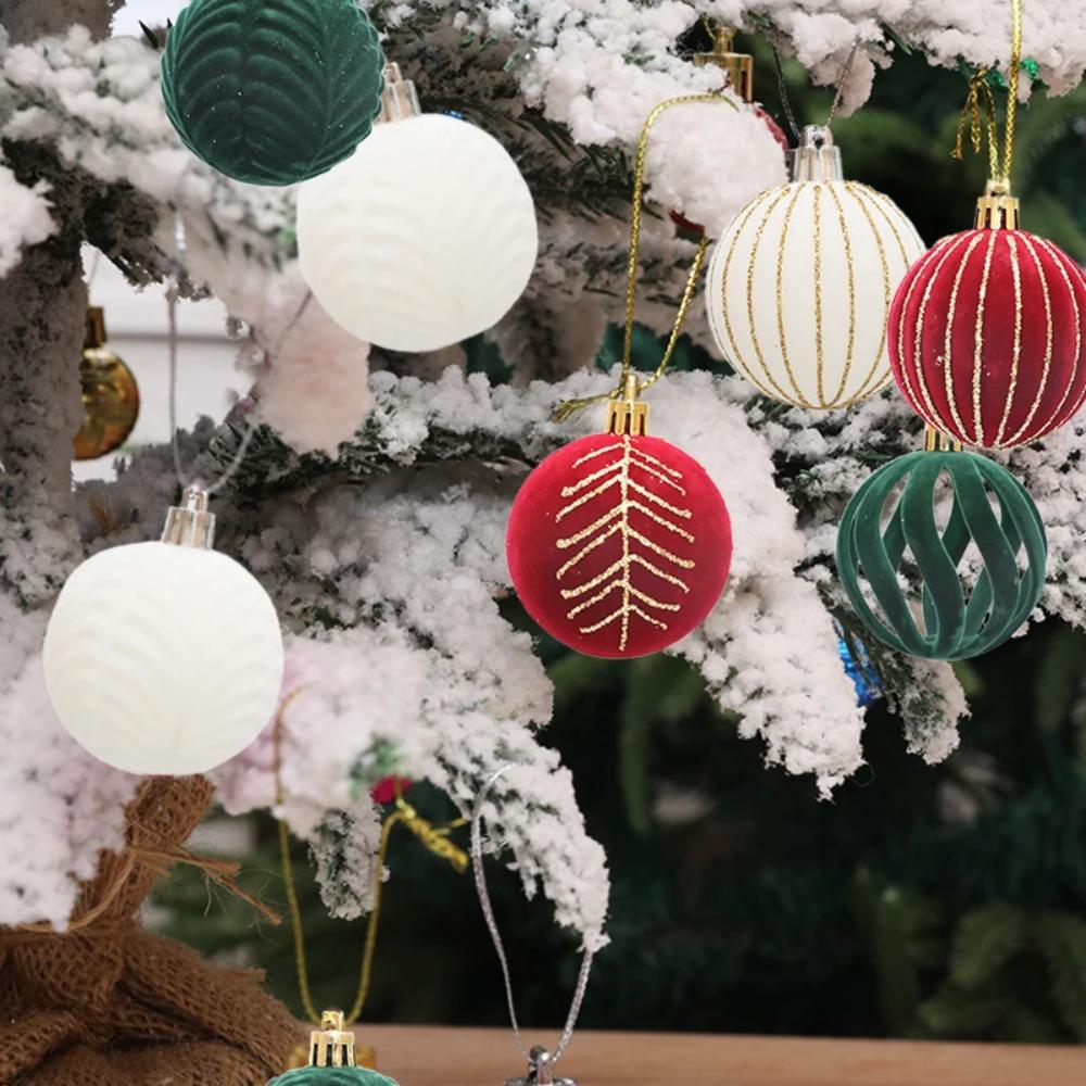 6pcs Velvet Christmas Painted Balls Pendant 6cm Christmas Tree Ornaments  Children Gifts