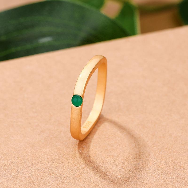 Simple And Unique Design Ancient Gold Craft Square Green Rings For Women Inlaid With Natural An Jade Fashion Jewelry Gift