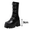 Fashion Women's Gothic Chunky Heel Mid Calf Boots Metal Buckle Strap Platform Punk Boots Woman Thick Bottom PU Leather Motorcycle Shoes
