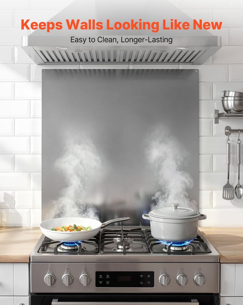 76x76 cm Stainless Steel Backsplash for Stove, Ultra Flat Splatter Guard, Wall Shield Range Hood Backsplash, Easy Clean Kitchen Wall Metal Panel,