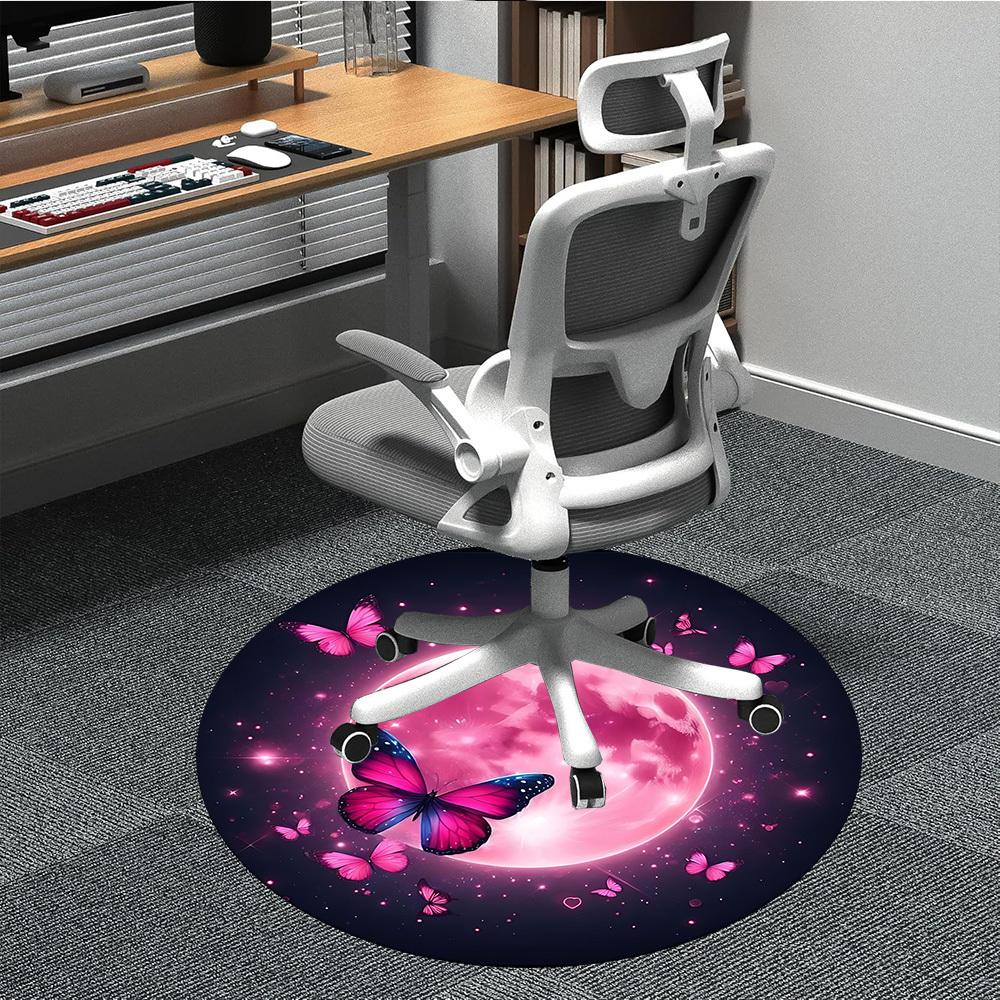 

1PC Moon Butterflies Office Round Area Rug, Indoor Mat Suitable ForOffice, Under Office Chairs Bedroom Living Room Home Decor, Room Deco, D076 80cm by 80cm