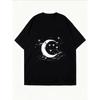 Vit överdimensionerad t-shirt med tryck av måne och stjärnor för vardagsbruk
