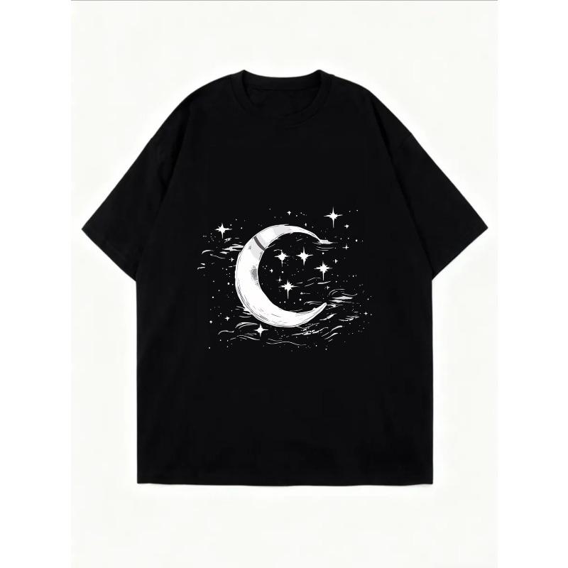 Vit överdimensionerad t-shirt med tryck av måne och stjärnor för vardagsbruk