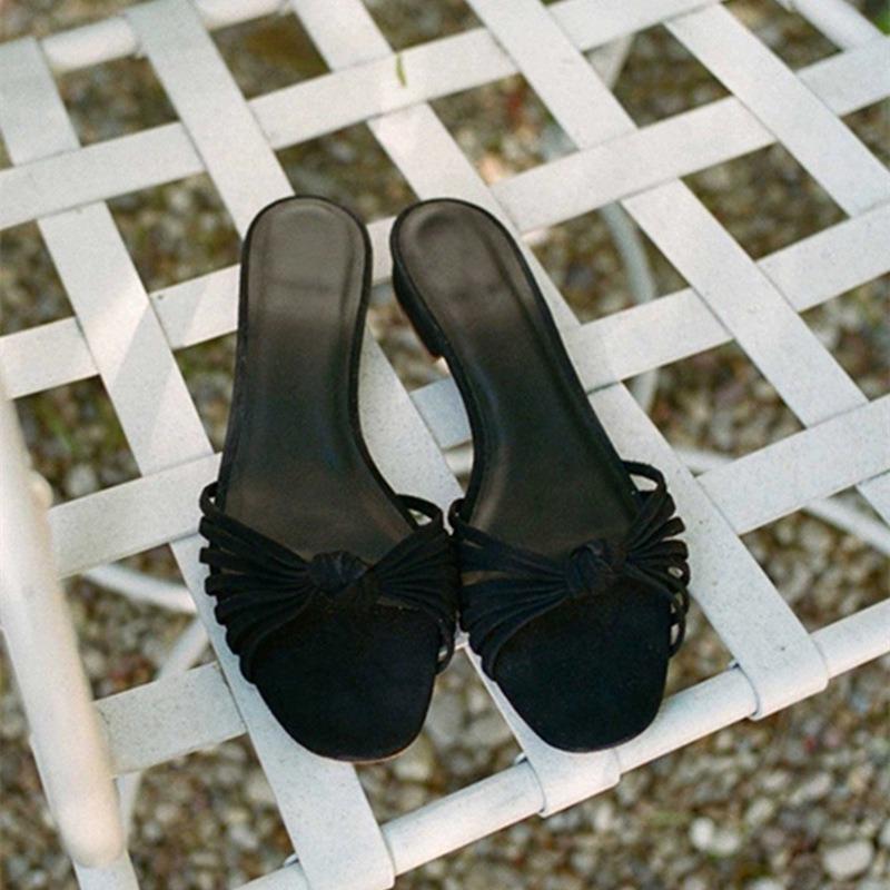 

Sheepskin version za kinked open-toed slippers women s summer low-heeled leather flat-bottomed outer wear wind with skirt cool slippers 40