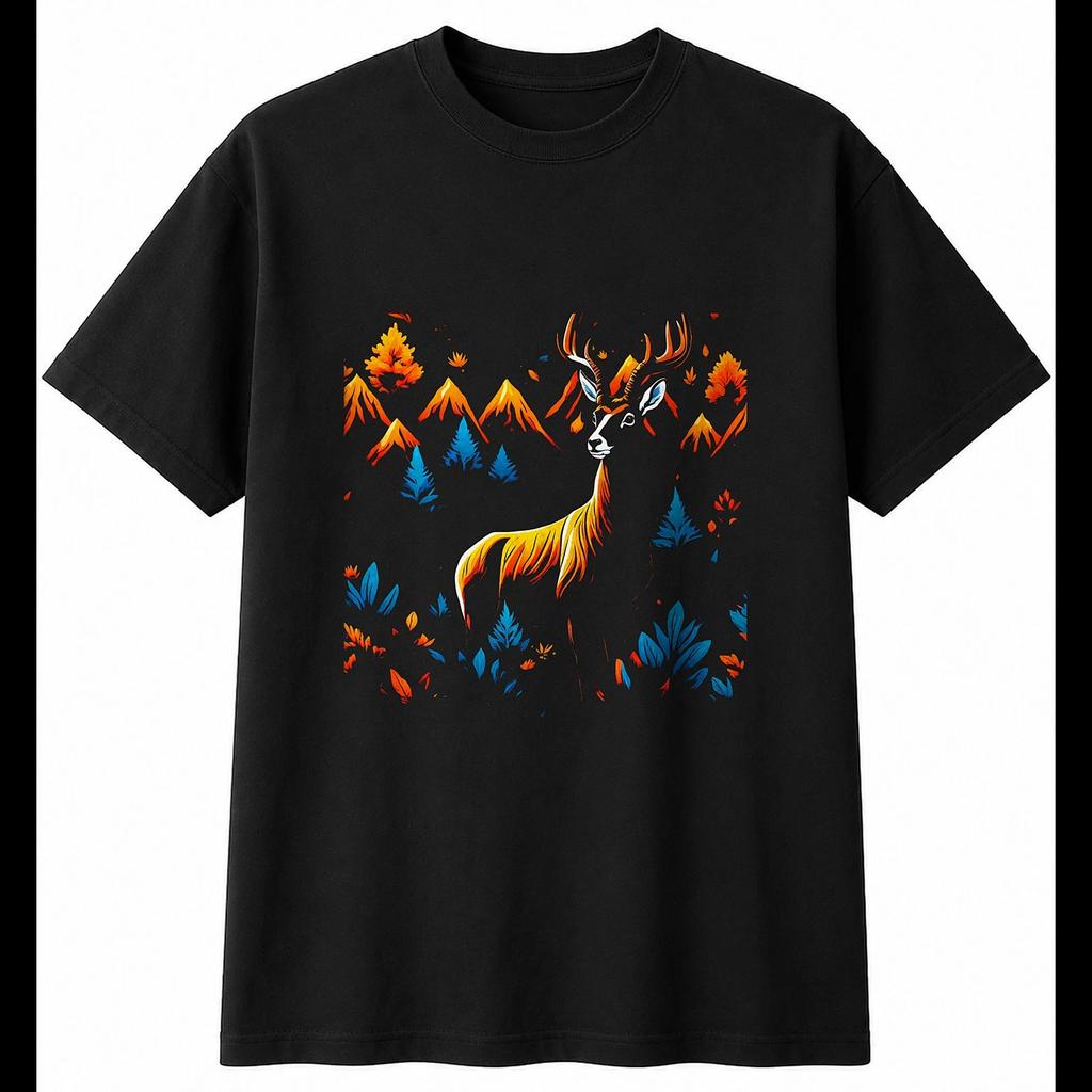 Psychedelic Chamois in Nature Wildlife Mens T-Shirt Black 100% Cotton Printed