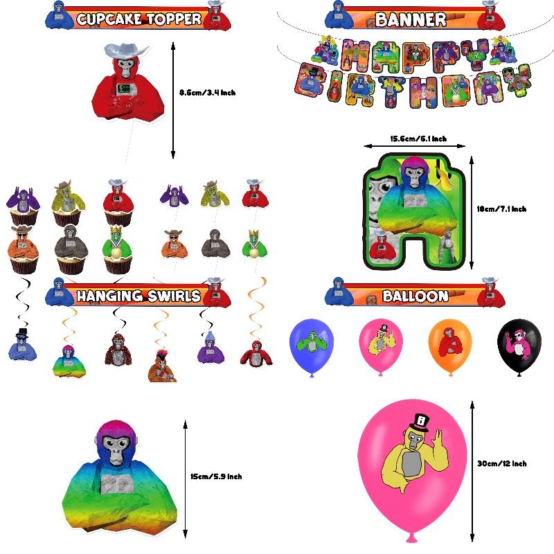 Gorilla Tag Birthday Party Decoration Set Spiral Balloon Arrangement With Cake Topper And Flag