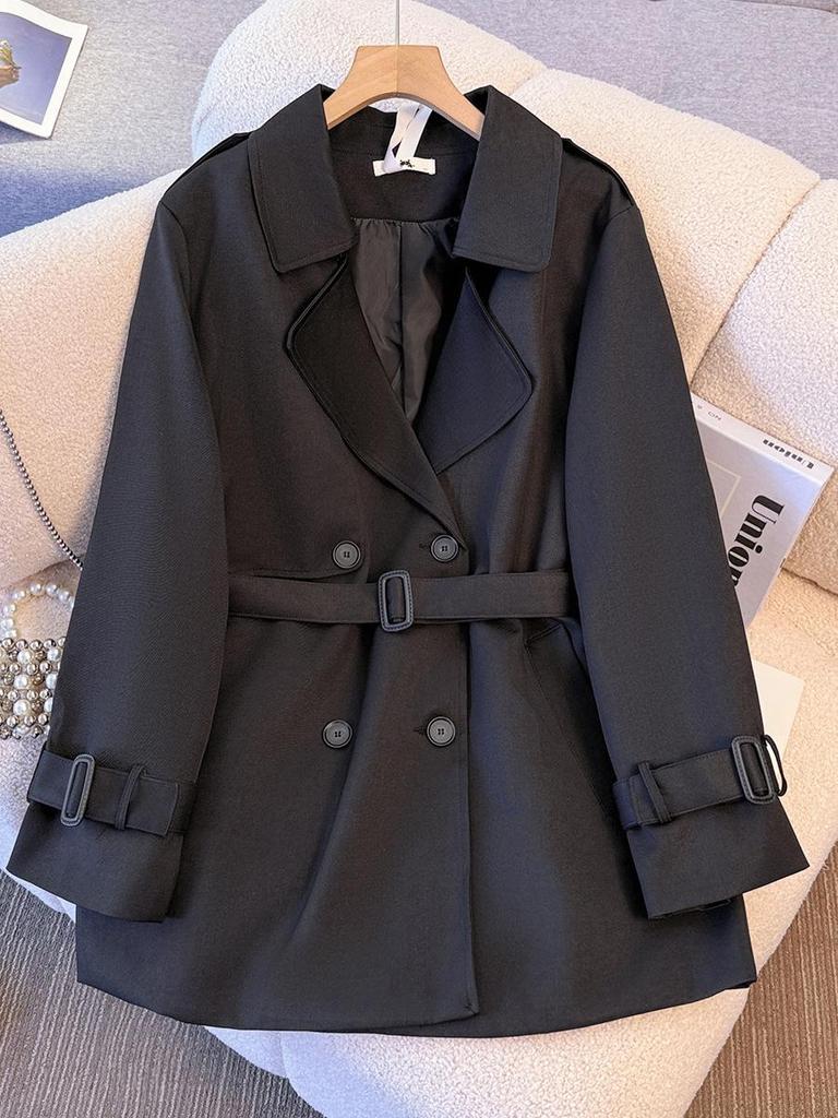 Plus Size British Style Mid-Length Trench Coat for Women, Waist-Cinched for a High-End Feel, Fits 130-350 lbs, Spring to Winter Fashion.