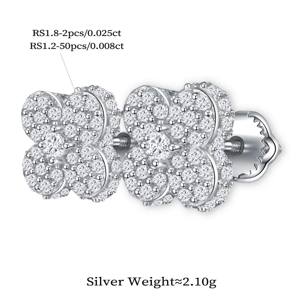 Four Leaf Clover 925 Sterling Silver Flower Moissanite Stud Earrings