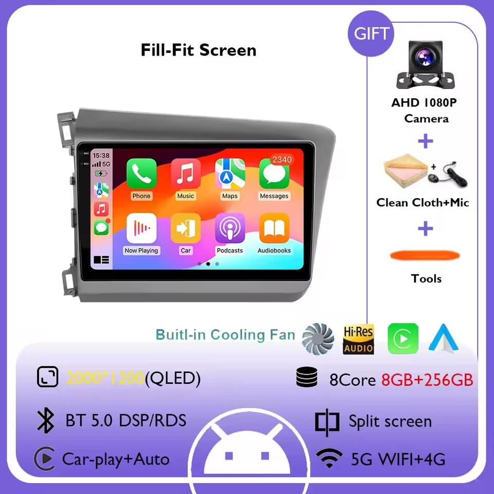 9" Android 14 Car Radio For Honda Civic RHD 2012 2013 2014 2015 Multimedia Player Carplay Auto Stereo GPS Navigation Head Unit