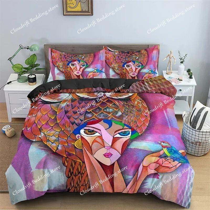 Abstract Human Face Duvet Cover Twin Full King Double Microfiber Mystic Artwork Comforter Cover Psychedelic Graffiti Bedding Set