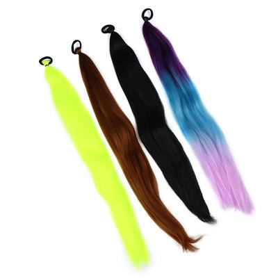 Syntetické dlouhé rovné prodloužení culíku s gumičkou DIY zapletený culík Vlasové doplňky pro Halloween