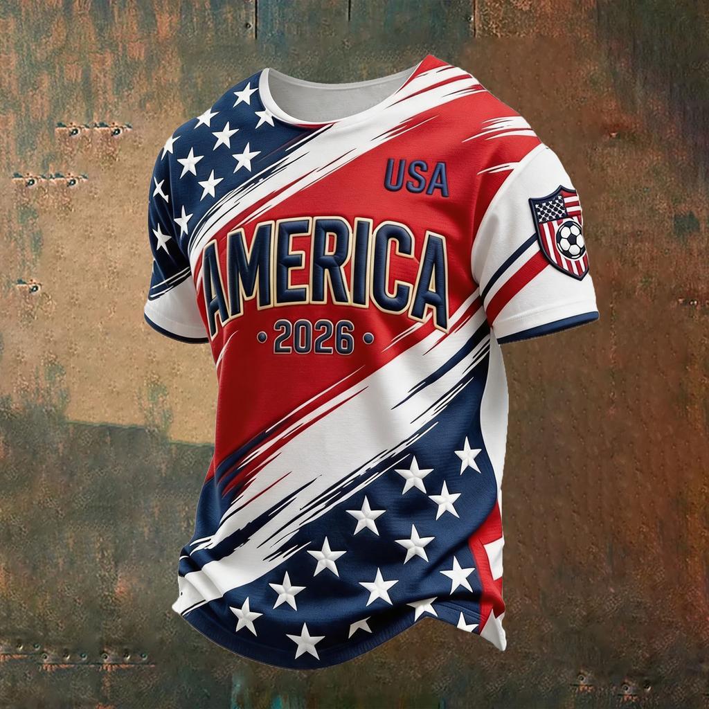 Men's Classic Crewneck T-Shirt with USA Football Print and Short Sleeves Suitable for Sports and Casual Wear Comfortable Fit