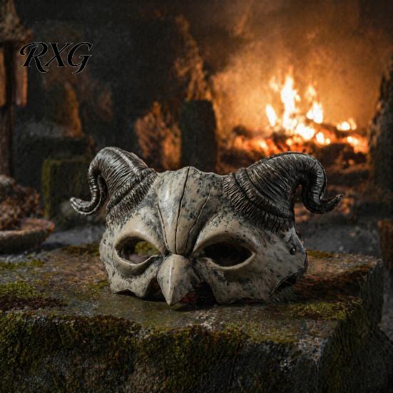 Gehoornde Demon Masker Halloween Ramshoorn Masker, Horror Duivel Halve Gezicht Gotisch Lichtgewicht Maskerade voor Cosplay Kostuumfeest Schuim