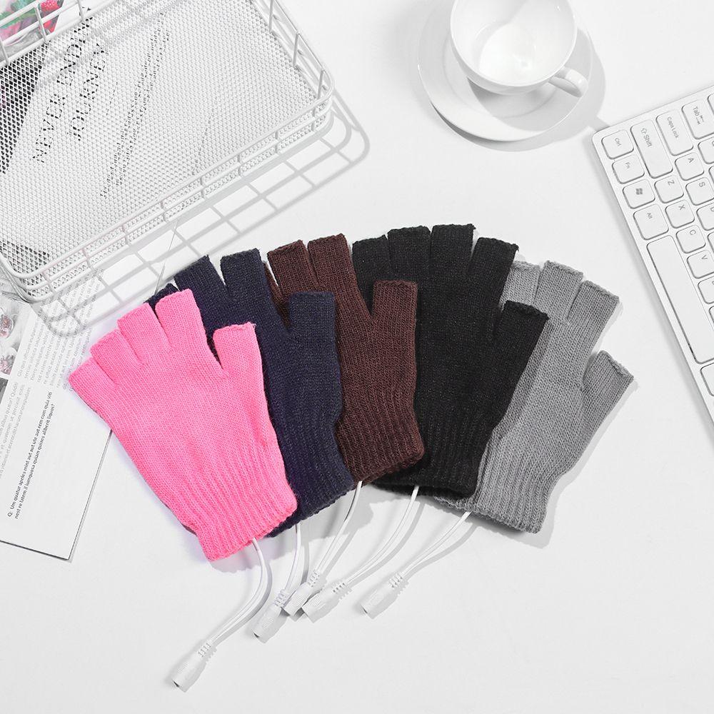 

USB Pure Color Full&Half Finger Gloves Electric Heating Gloves Knitted Mitten Heated Gloves рожевий