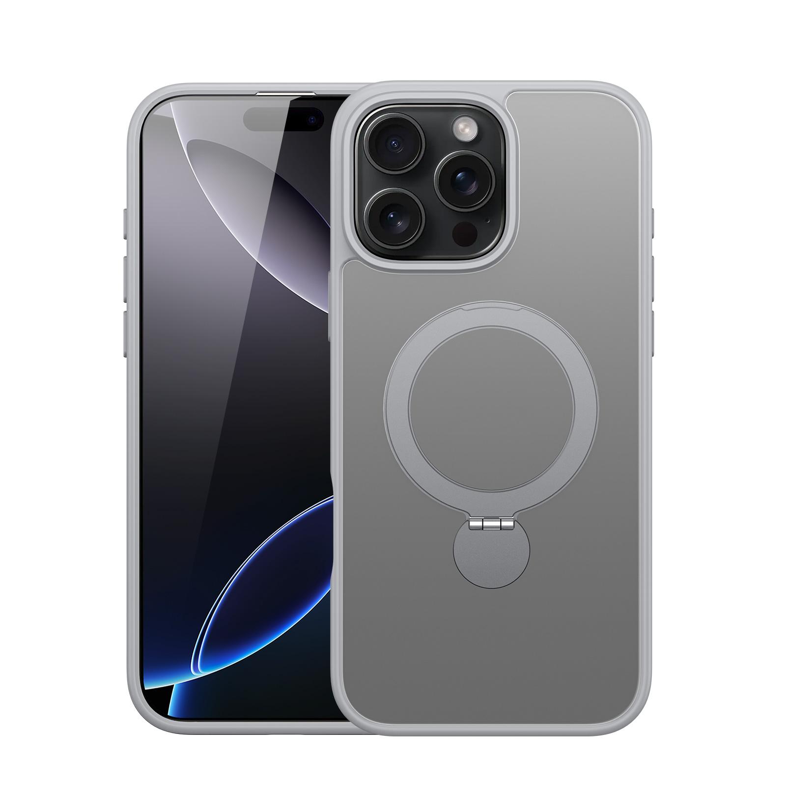 

For iPhone 16 Pro Case PC+TPU Phone Cover Compatible with MagSafe with Kickstand Grey