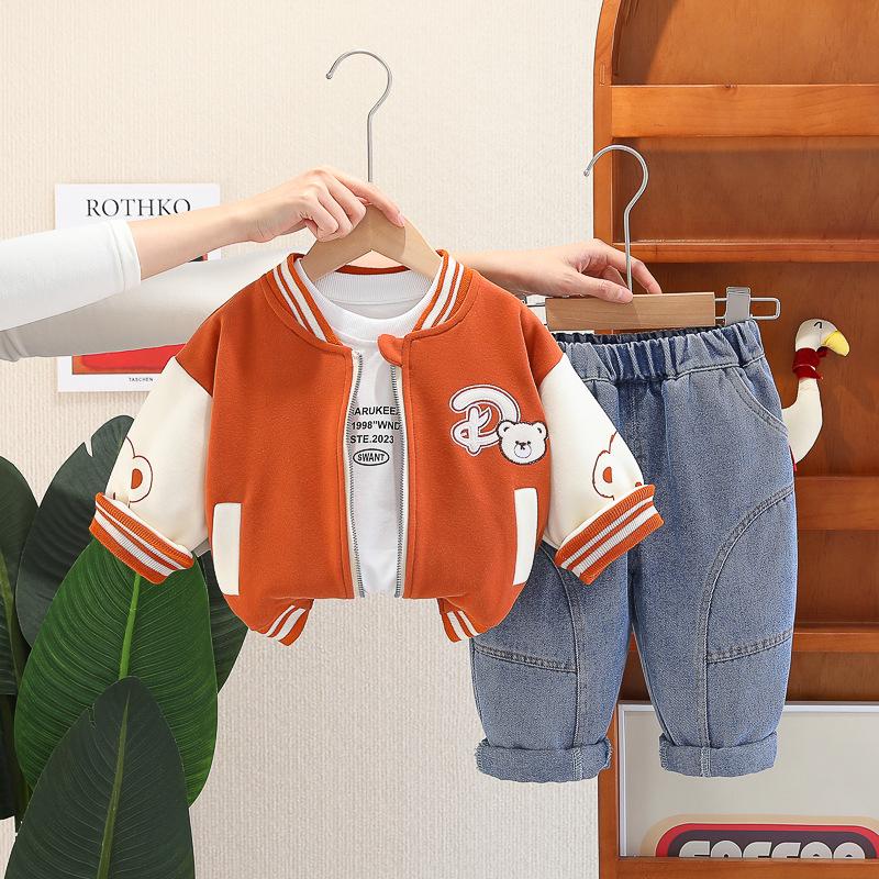 2025 Spring Trendy Infant Boys' Bear Baseball Uniform 3-Piece Set