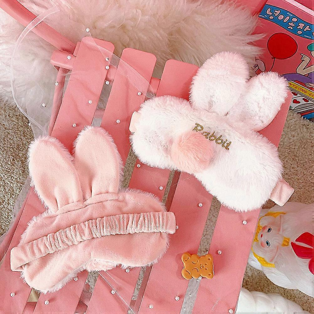 Shading Eyepatch Comfortable Plush Sleeping Mask 2Pcs with Rabbit Ears