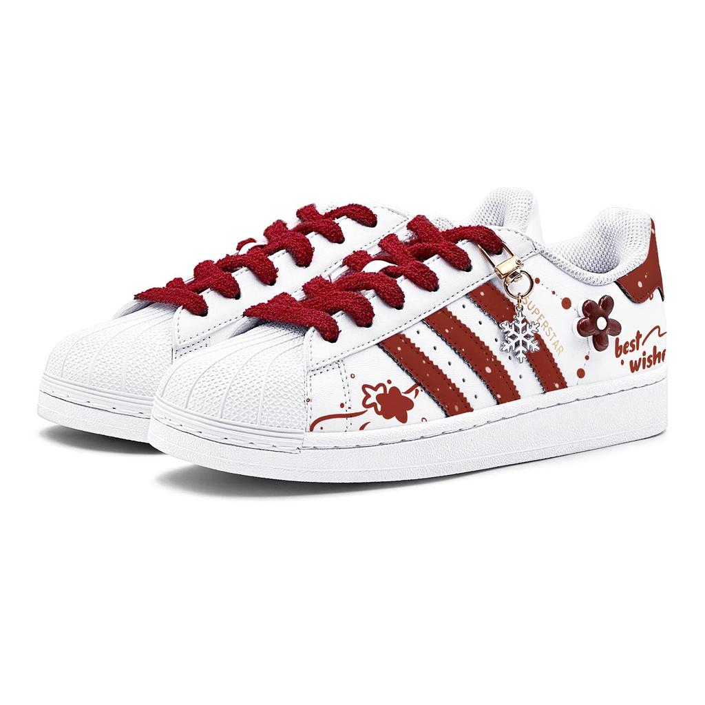 Adidas Originals SUPERSTAR Slip Resistant Abrasion Resistant Low top Skateboard Shoes Unisex White Red EG4958(Team88-S-BOX)