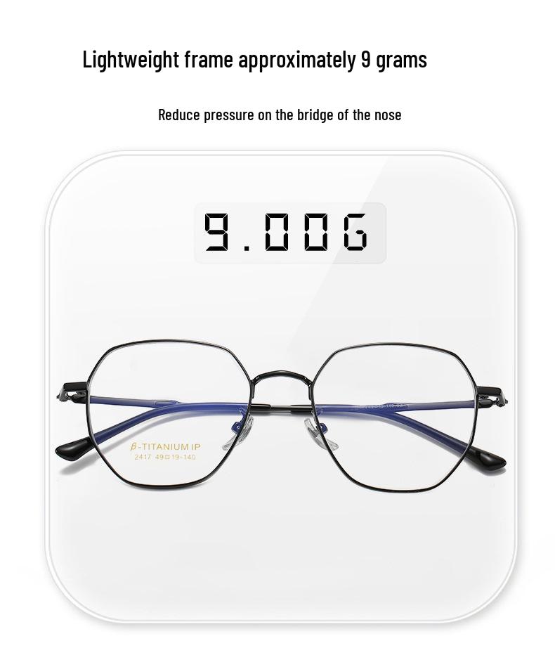 Unisex Ultra-light Titanium Polygonal Glasses Frame with Anti-blue Light for Students 2023 - Model 2417