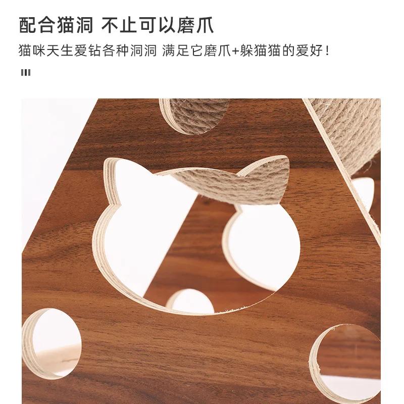 Wooden Cat Scratching Ball Grinding Claw Hand Wrapping Hemp Rope Cat Climbing Frame Scratch-resistant Toy
