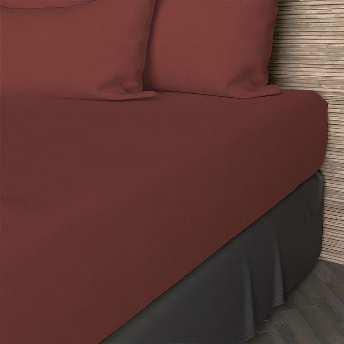 Drap housse en coton 57 fils 140x200 cm UNI brique, par Soleil d'ocre