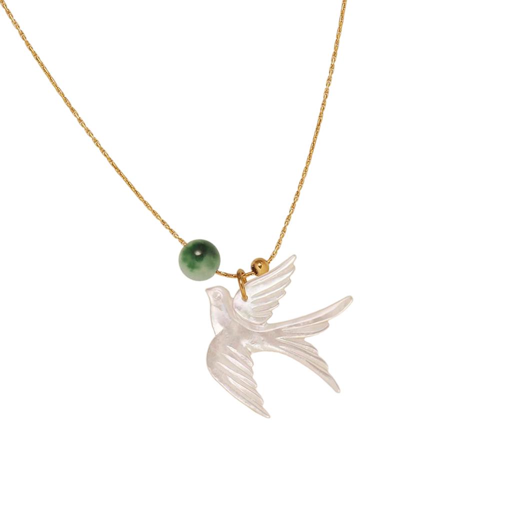 Elegant Swallow Bead Necklace New Chinese Style Clavicle Chain User Friendly Alloy Resin Jewelry for Women Daily Wear