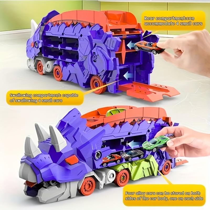 Triceratops Deformation Dinosaur Car Model Pull Back Alloy Car Track Parking Lot Ejection Foldable Children Educational Toys