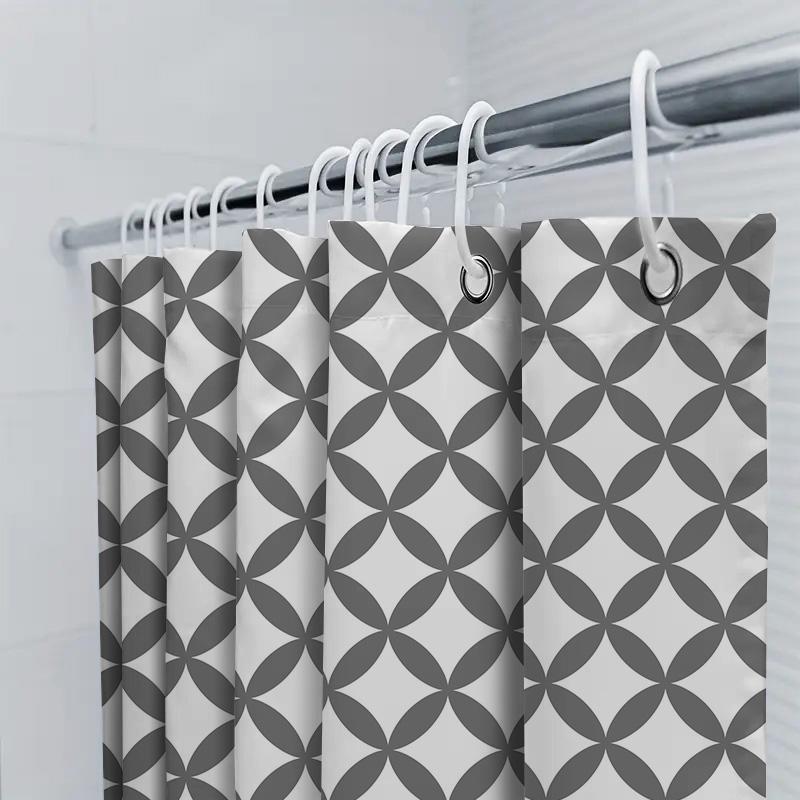 Patterned Shower Curtain Set For Bathroom Decoration Black And White Geometric Design Waterproof Fabric Curtains With Hooks Incl