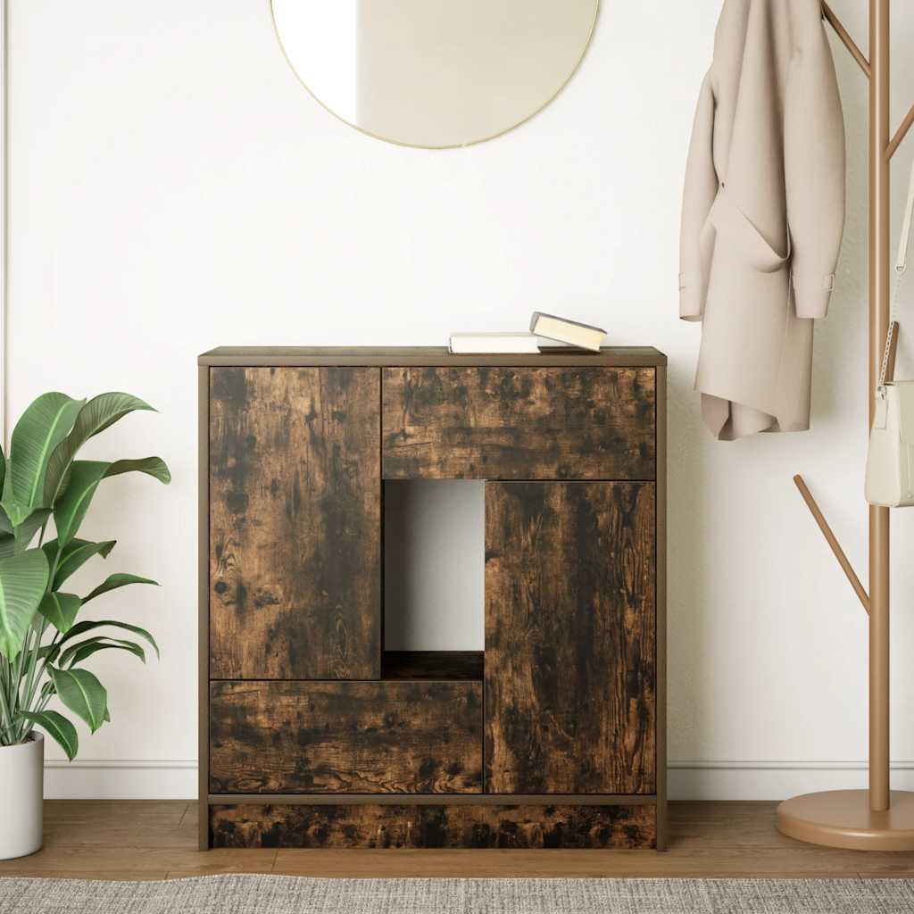 Sideboard with Drawers and Doors Smoked Oak 70.5 X 34 X 74.5 Cm