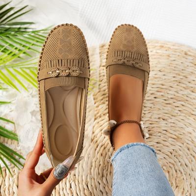 2025 Neue Damen-Flats Runde Spitze Flache Sohle Fransen Zum Hineinschlüpfen Damen Einzelne Schuhe Retro Freizeit Atmungsaktives Netz Damen Schuhe