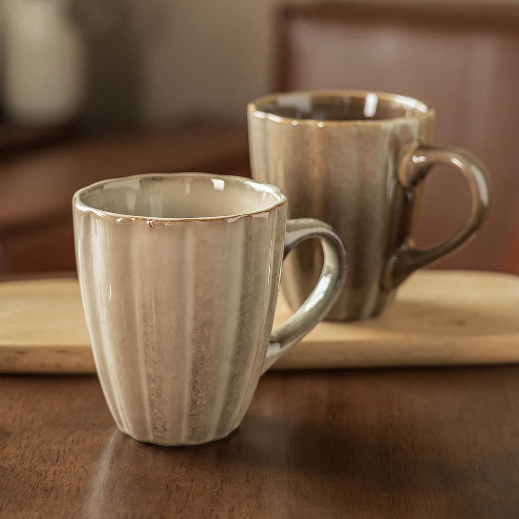 Retro Coffee Cup Kiln Change Vertical Pattern Mug Ceramic Cup Home Office Water Cup Milk Breakfast Cup