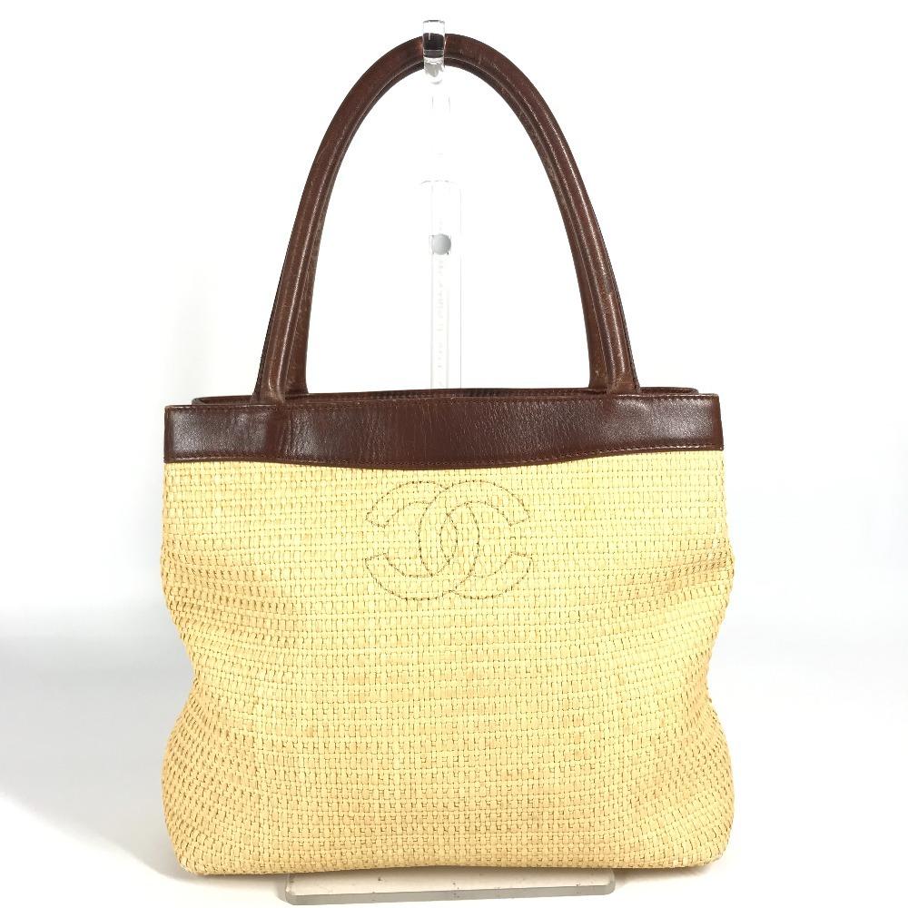 Chanel CC CC Mark Logo Bag Shoulder Bag Tote Bag Raffia / Leather Beige/Brown