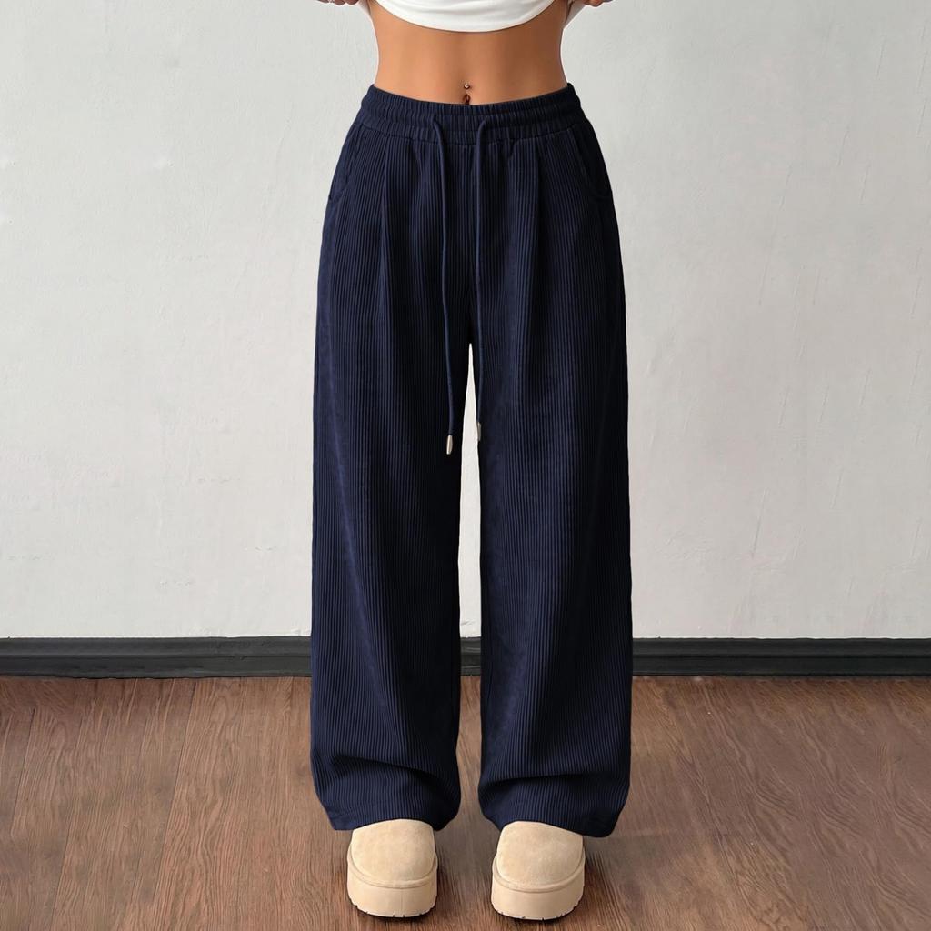 Women's Corduroy Elastic High Waisted Wide Leg Pants