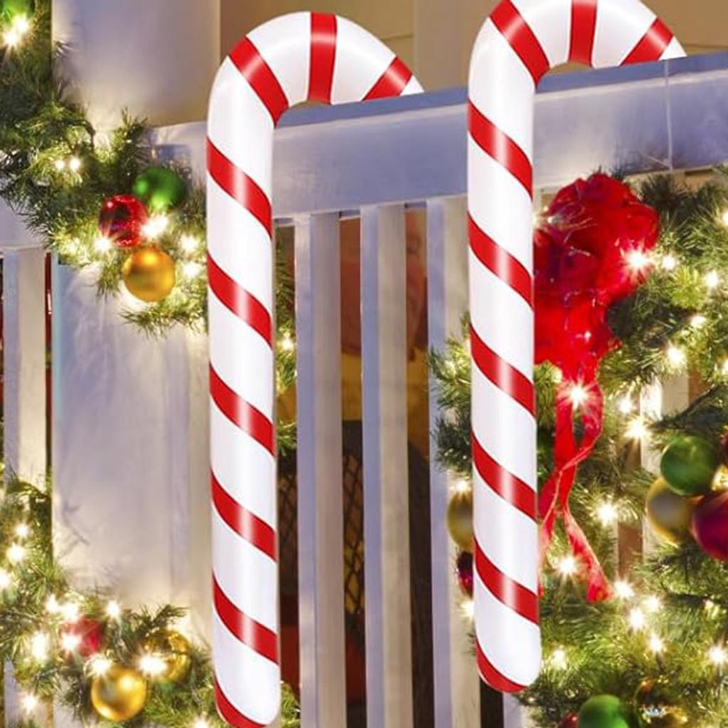 12PCS Inflatable Candy Cane Balloons Large Red White Striped Christmas Decorations for Party Home Tree Decoration