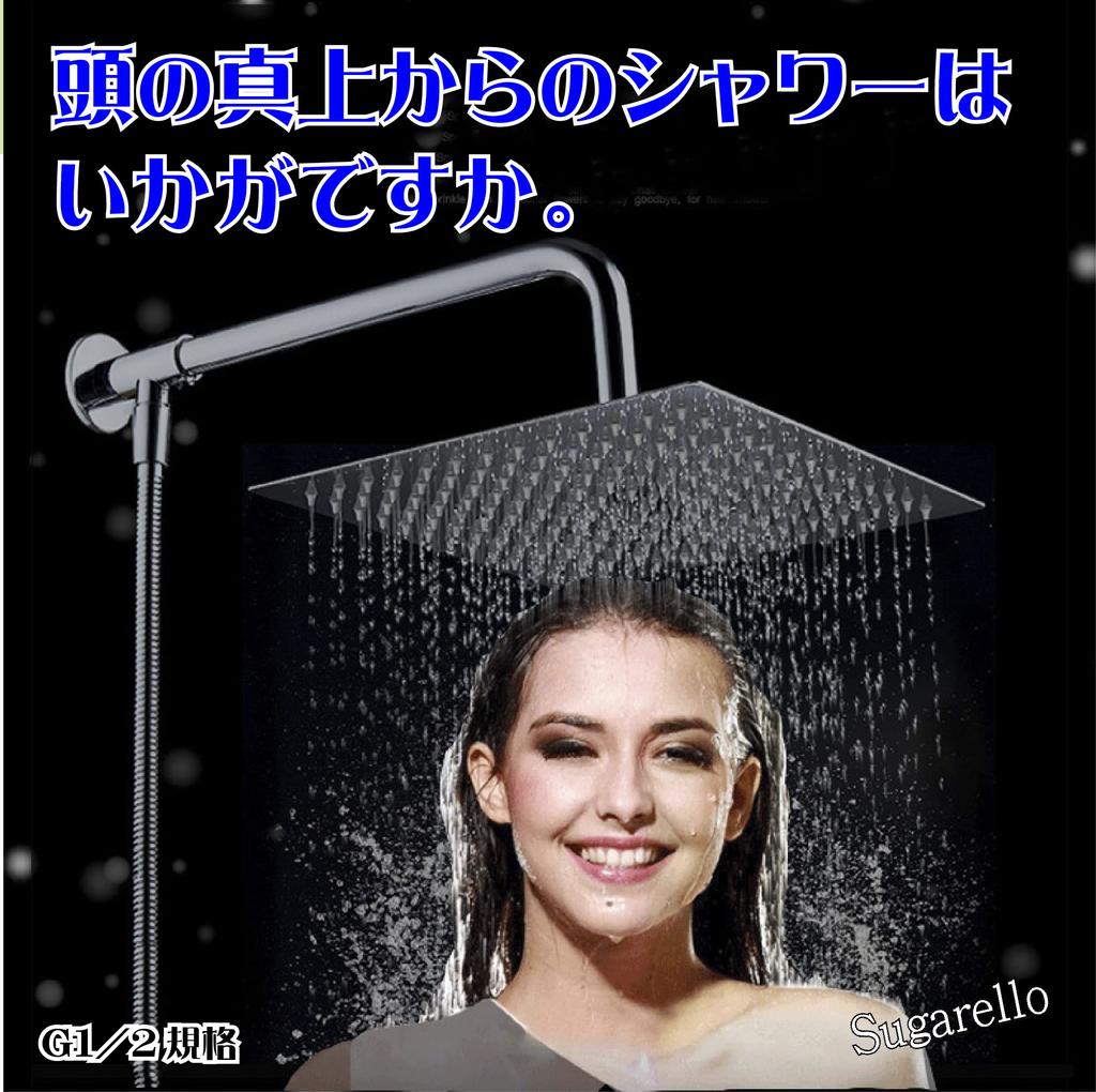 Sugarello Shower Stainless Overhead Rainfall Directly with Square Hose Set Head, Steel, Water-Saving, Shower, Shower, Overhead, G1/2 (25cm)