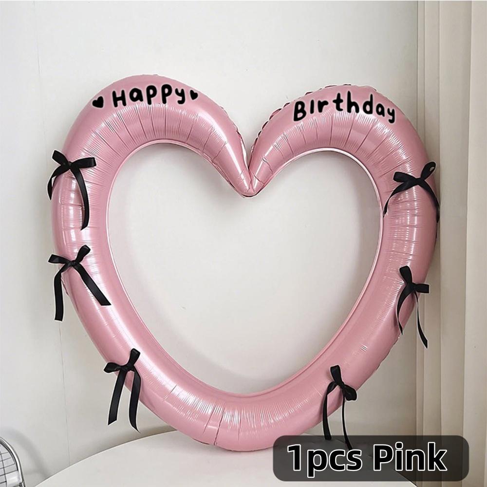 1pcs Heart Balloon Birthday Party Festival Prop Wedding Decoration Heart-Shaped Photo Frame Romantic Bow Deco Home Accessories