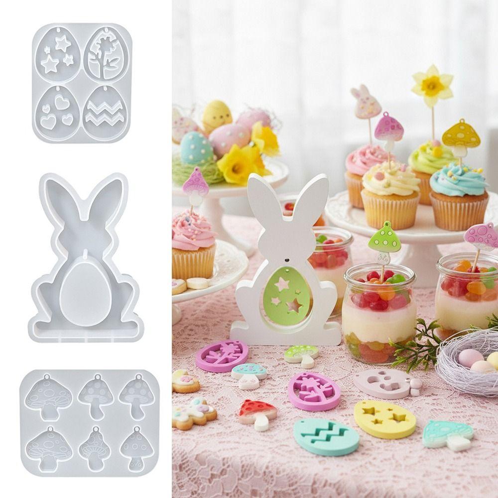 Easter Eggs Resin Casting Mould Rabbit Mushroom Pendant Making Mold Pendnat Making