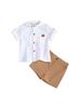 Boys' White Stripe Short-Sleeve Shirt & Khaki Shorts Set (2025 Spring/Summer Collection)